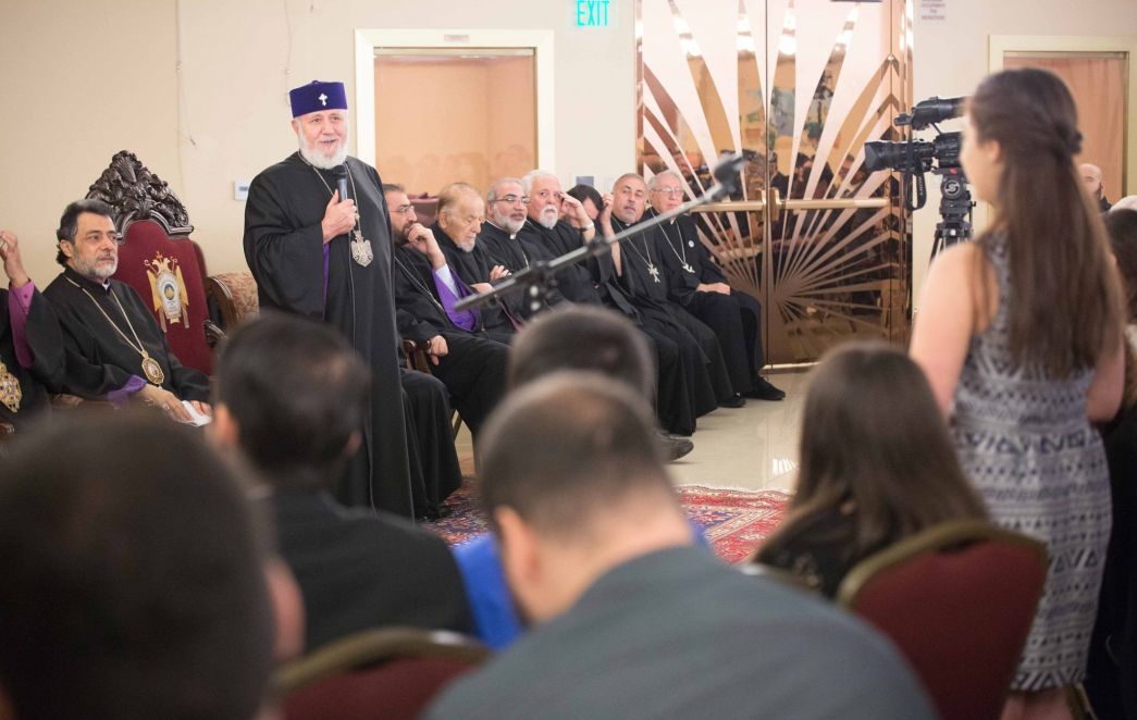 Catholicos of All Armenians Holds Question and Answer Session with Diocesan Youth