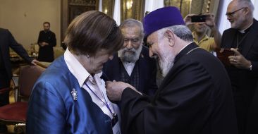 Catholicos of All Armenians Awards Baroness Caroline Cox with "St. Sahak-St. Mesrop" Order