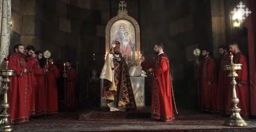 The last Abbot who was forced out of Dadivank was celebrating Divine Liturgy in the St. Gayane monastery